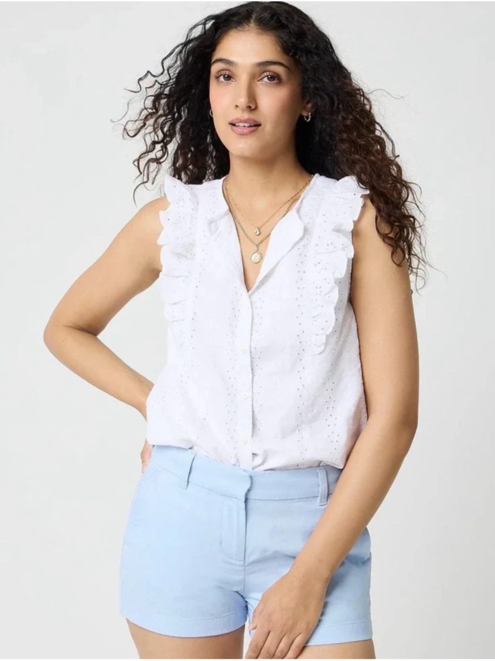 NEW J.Crew XXS White Eyelet
Embroidered Ruffle Sleeve Button Front Blouse Cotton